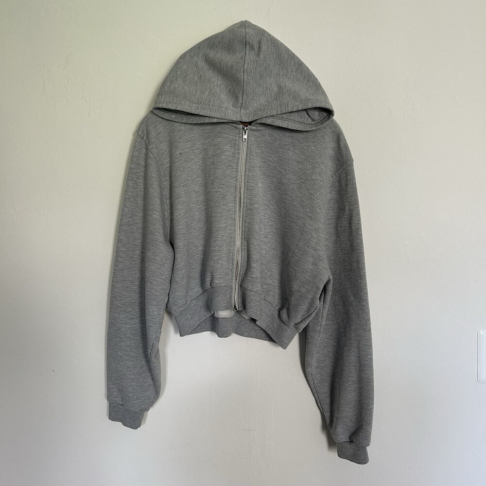 Alo Yoga Cropped Full Zip Hoodie Gray Oversized Sweatshirt Women’s M L